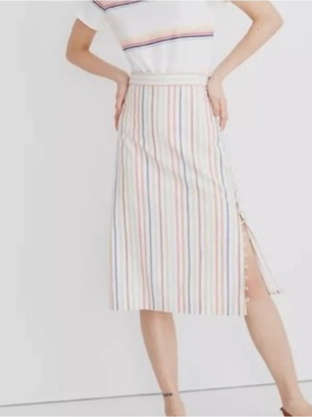 MADEWELL RAINBOW STRIPE BUTTON SLIT MIDI SKIRT size 4